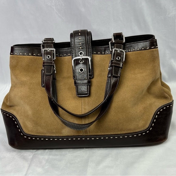 Coach Hamptons Madison Leather Suede Carryall Satchel Handbag Brown Tan - Picture 2 of 14